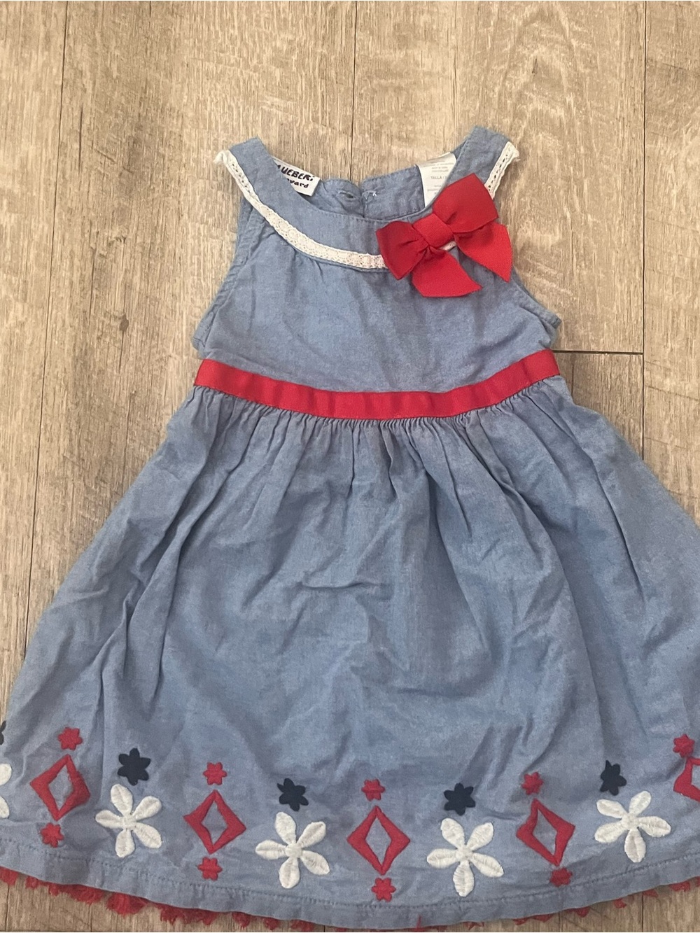 Blueberi Boulevard Light Blue Dress with Red Accents and White Embroidery